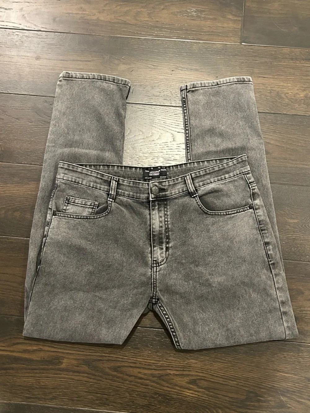 Triumph Over Tragedy Dark Grey Cloud Wash Slim Straight Stretch Denim Jeans